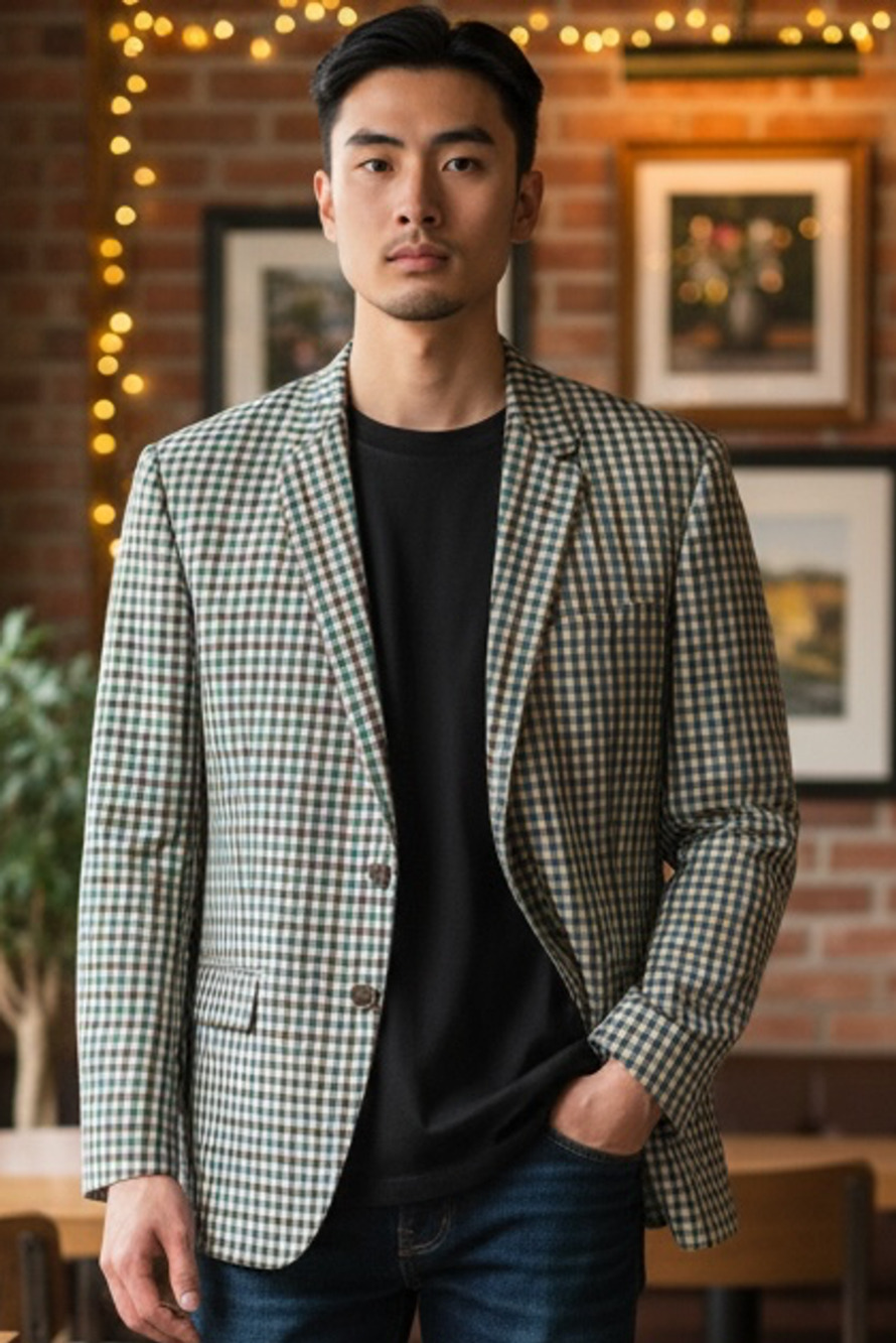 100% Wool. Made in Italy. Tiglio Luxe Men's Checkered Sport Coat Blazer.